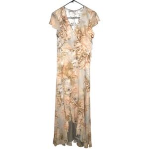 Calvin Klein dress Flutter-Sleeve Floral-Print Maxi Metallic Ruffle fairy Size 2